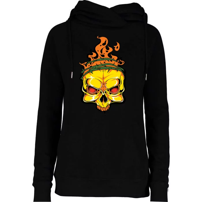 Rage Of Fire Faming Skull Creepy Skeleton Womens Funnel Neck Pullover Hood