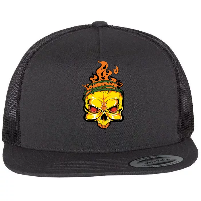 Rage Of Fire Faming Skull Creepy Skeleton Flat Bill Trucker Hat