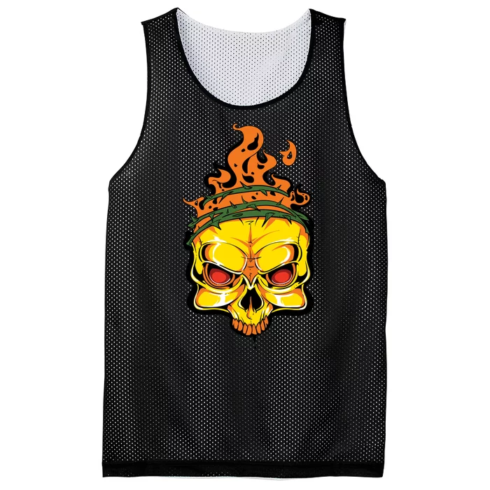 Rage Of Fire Faming Skull Creepy Skeleton Mesh Reversible Basketball Jersey Tank