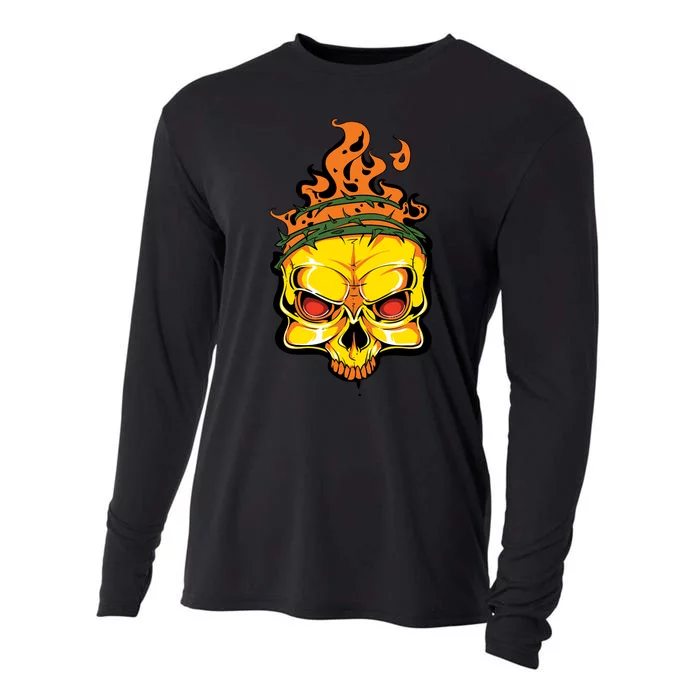 Rage Of Fire Faming Skull Creepy Skeleton Cooling Performance Long Sleeve Crew