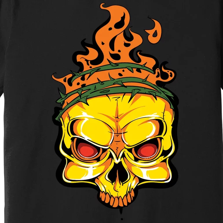 Rage Of Fire Faming Skull Creepy Skeleton Premium T-Shirt