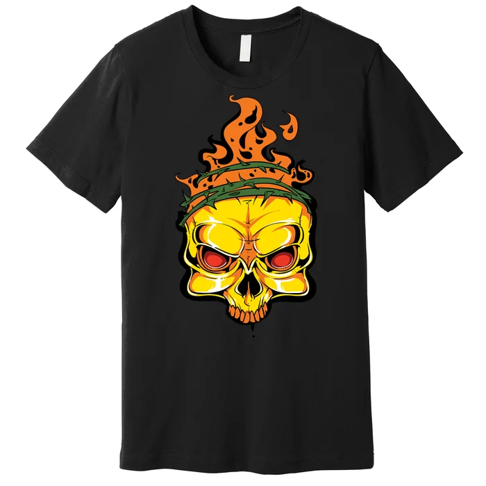 Rage Of Fire Faming Skull Creepy Skeleton Premium T-Shirt