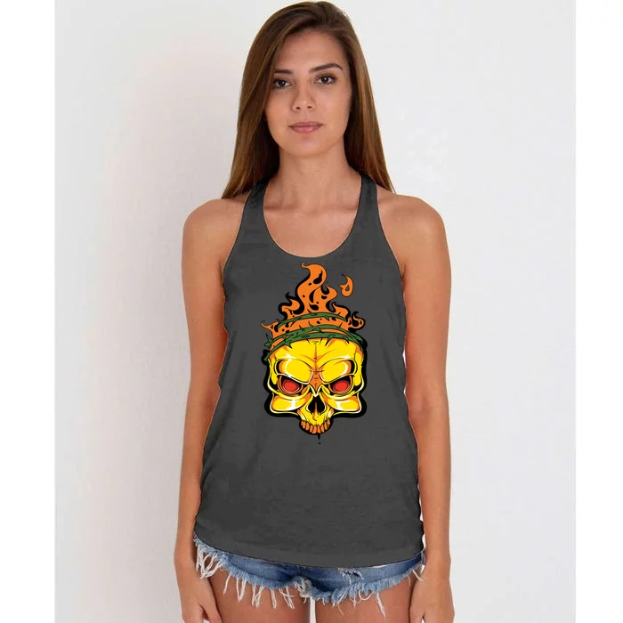 Rage Of Fire Faming Skull Creepy Skeleton Women's Knotted Racerback Tank