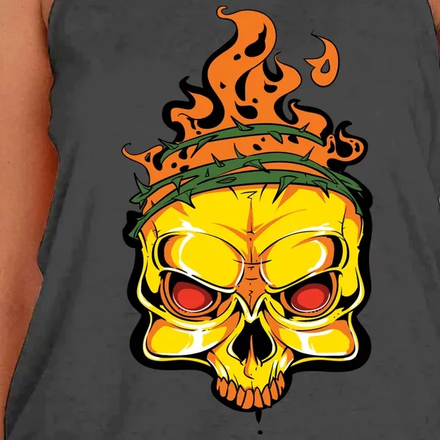 Rage Of Fire Faming Skull Creepy Skeleton Women's Knotted Racerback Tank