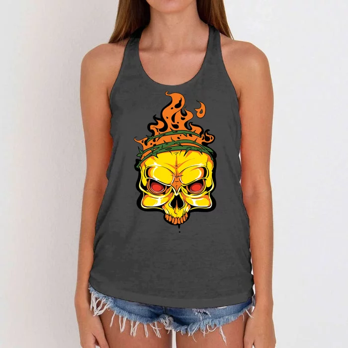 Rage Of Fire Faming Skull Creepy Skeleton Women's Knotted Racerback Tank