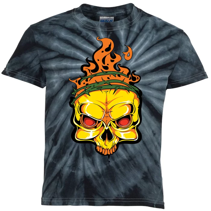 Rage Of Fire Faming Skull Creepy Skeleton Kids Tie-Dye T-Shirt