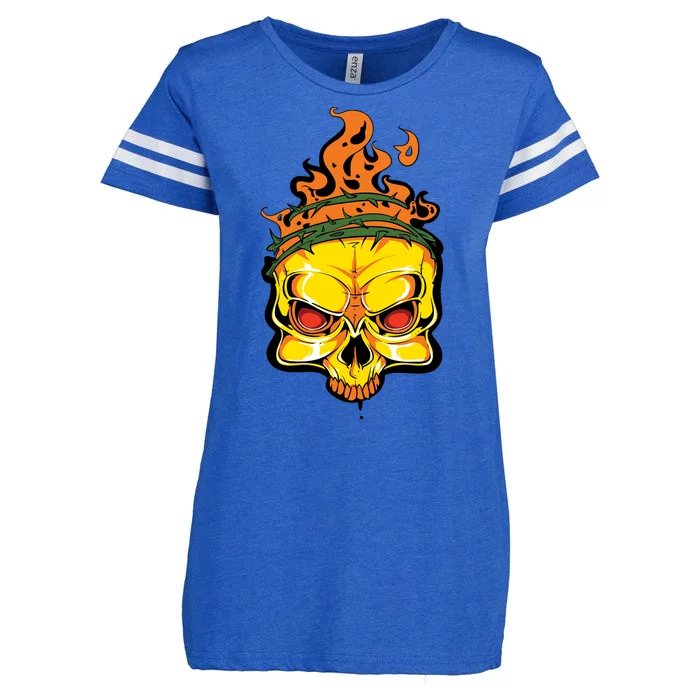 Rage Of Fire Faming Skull Creepy Skeleton Enza Ladies Jersey Football T-Shirt