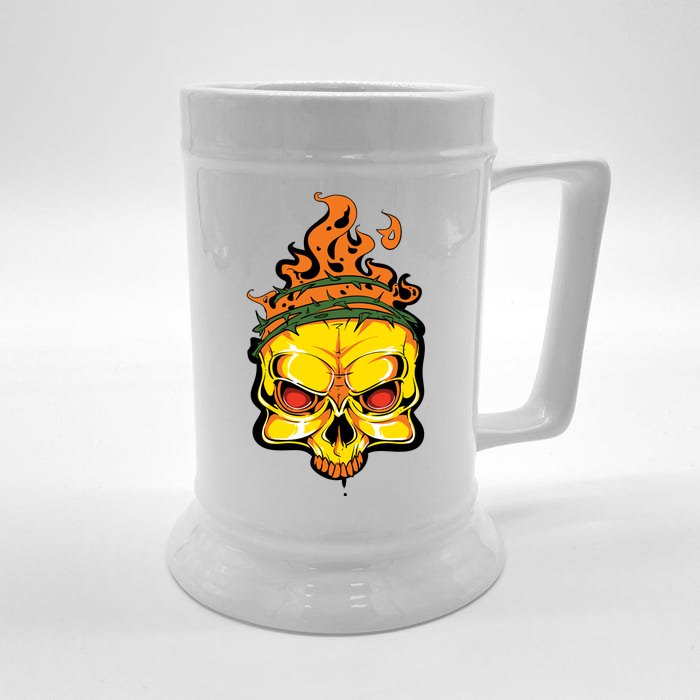 Rage Of Fire Faming Skull Creepy Skeleton Front & Back Beer Stein