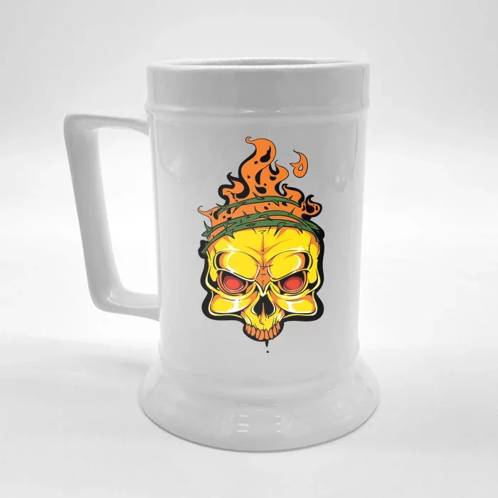 Rage Of Fire Faming Skull Creepy Skeleton Front & Back Beer Stein