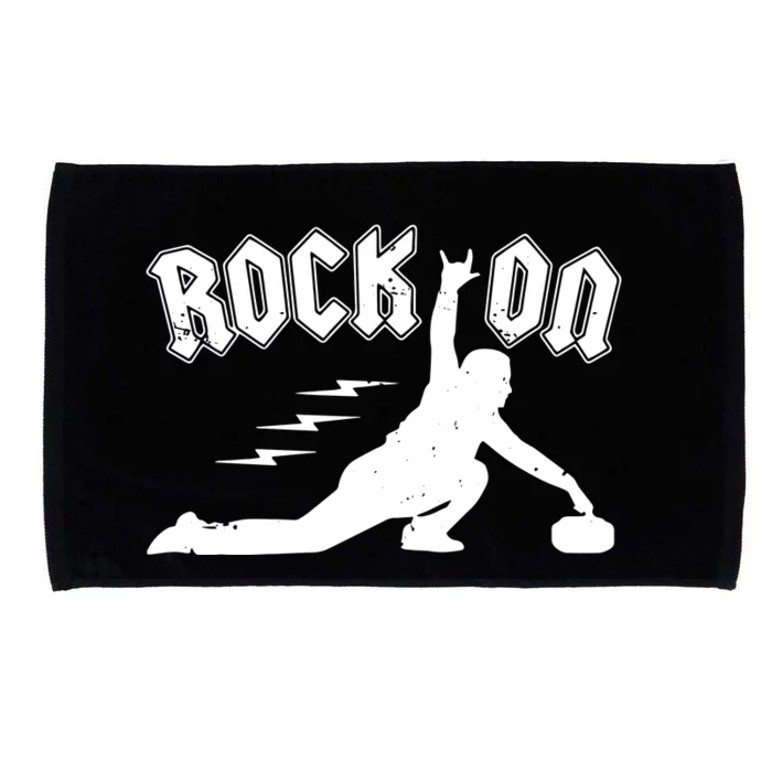 Rock On Funny Curling Winter Sports Rock N Roll Microfiber Hand Towel