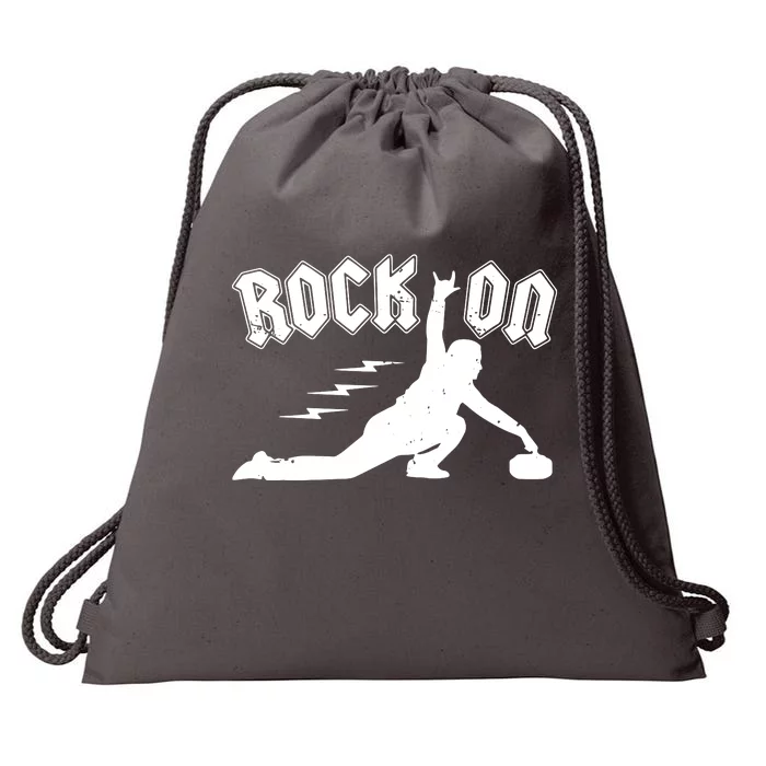 Rock On Funny Curling Winter Sports Rock N Roll Drawstring Bag