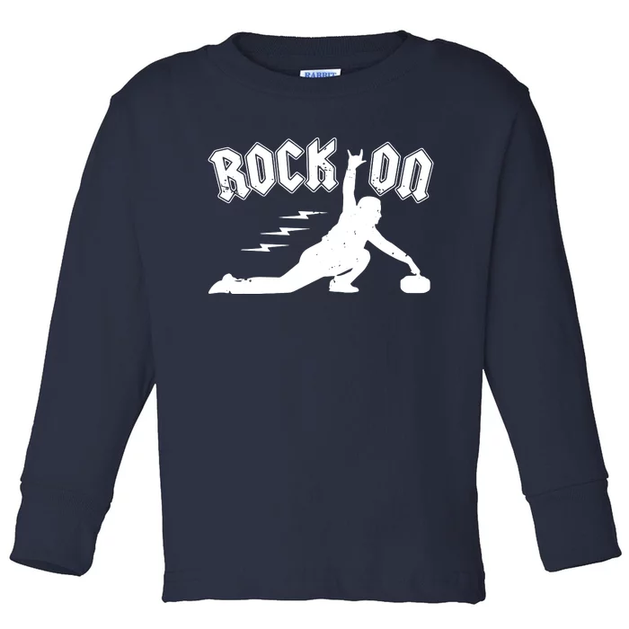 Rock On Funny Curling Winter Sports Rock N Roll Toddler Long Sleeve Shirt