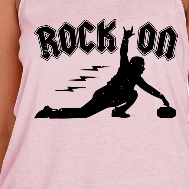 Rock On Funny Curling Winter Sports Rock N Roll Women's Knotted Racerback Tank