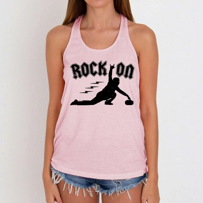 Rock On Funny Curling Winter Sports Rock N Roll Women's Knotted Racerback Tank