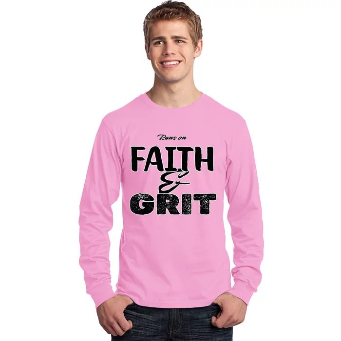 Runs On Faith And Grit V Neck Long Sleeve Shirt