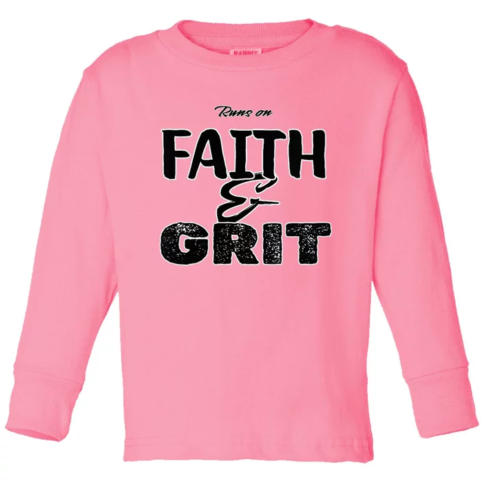 Runs On Faith And Grit V Neck Toddler Long Sleeve Shirt