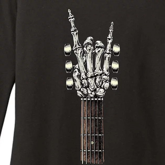 Rock On Guitar Neck With A Sweet Rock & Roll Skeleton Hand Womens CVC Long Sleeve Shirt