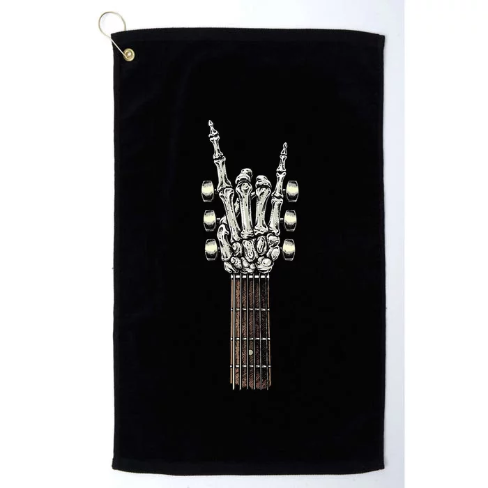 Rock On Guitar Neck With A Sweet Rock & Roll Skeleton Hand Platinum Collection Golf Towel