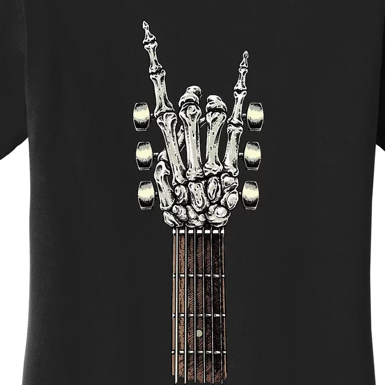 Rock On Guitar Neck With A Sweet Rock & Roll Skeleton Hand Women's T-Shirt