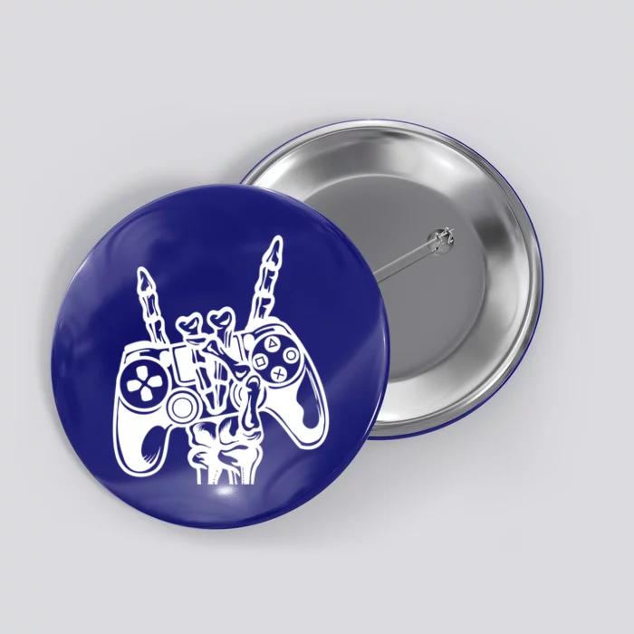 Rock On Gamer Skeleton Hand Rock Concert Graphic Gift Button