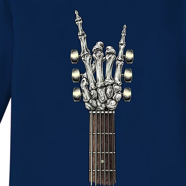 Rock On Guitar Neck Rock And Roll Halloween Skeleton Hand Gift Baby Long Sleeve Bodysuit