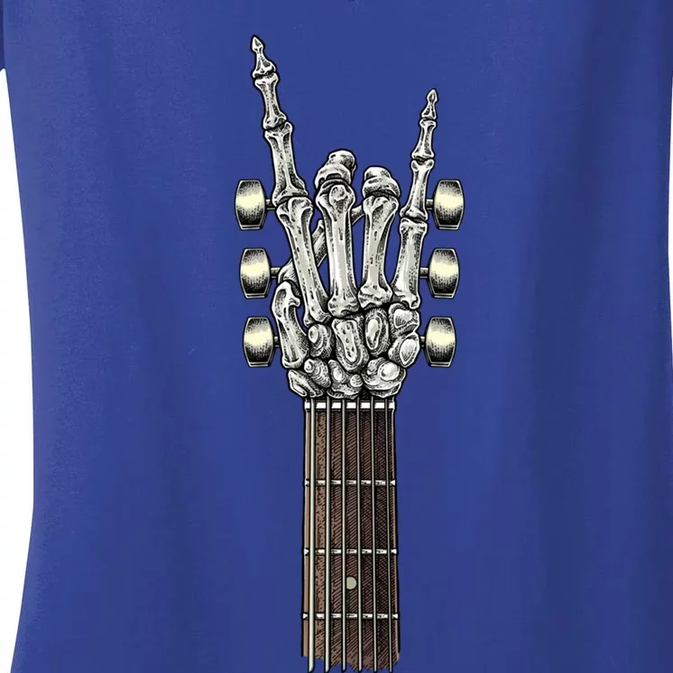 Rock On Guitar Neck Skeleton Hand Sign Rock And Roll Band Meaningful Gift Women's V-Neck T-Shirt