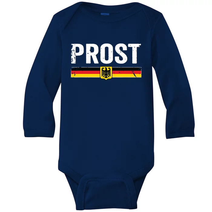 Retro Oktoberfest German Flag Prost Baby Long Sleeve Bodysuit