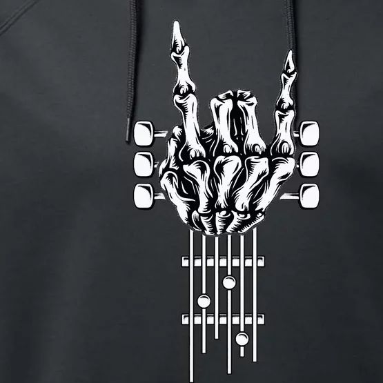 Rock On Guitar Neck With A Sweet Rock & Roll Skeleton Hand Performance Fleece Hoodie