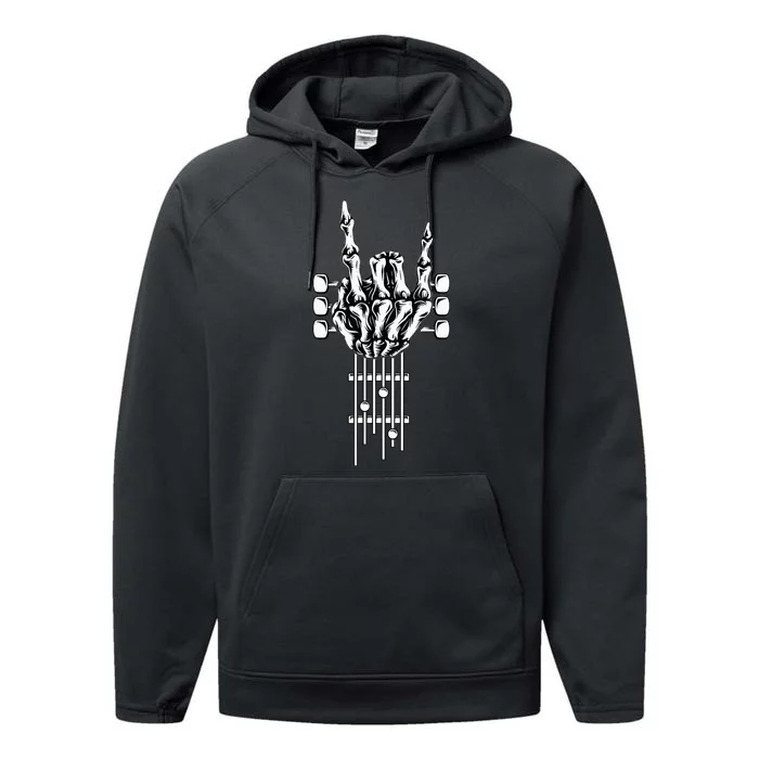 Rock On Guitar Neck With A Sweet Rock & Roll Skeleton Hand Performance Fleece Hoodie