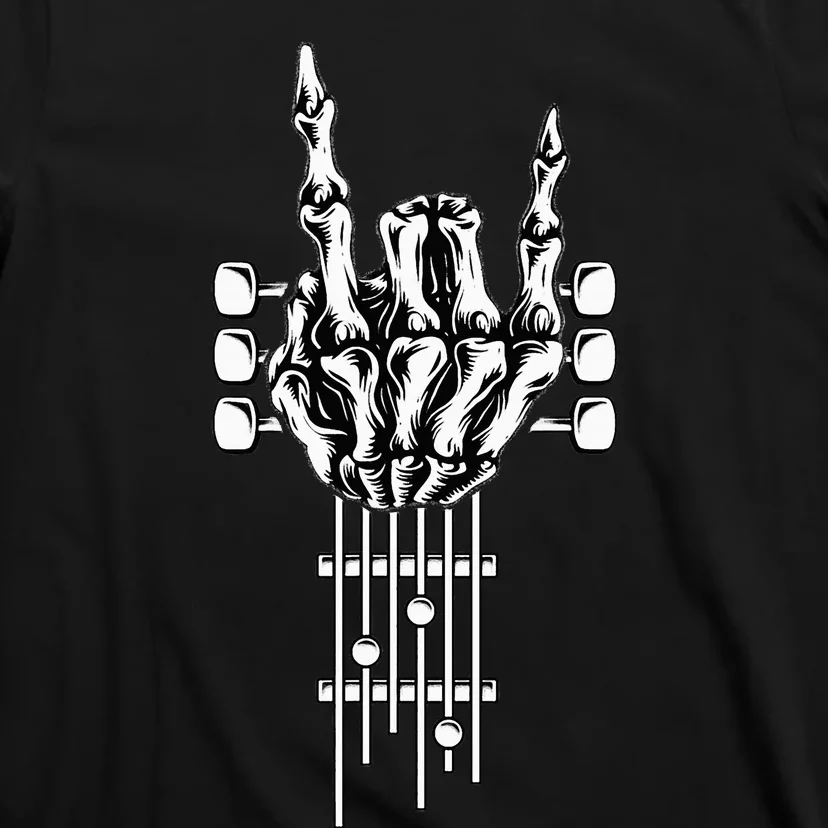 Rock On Guitar Neck With A Sweet Rock & Roll Skeleton Hand T-Shirt