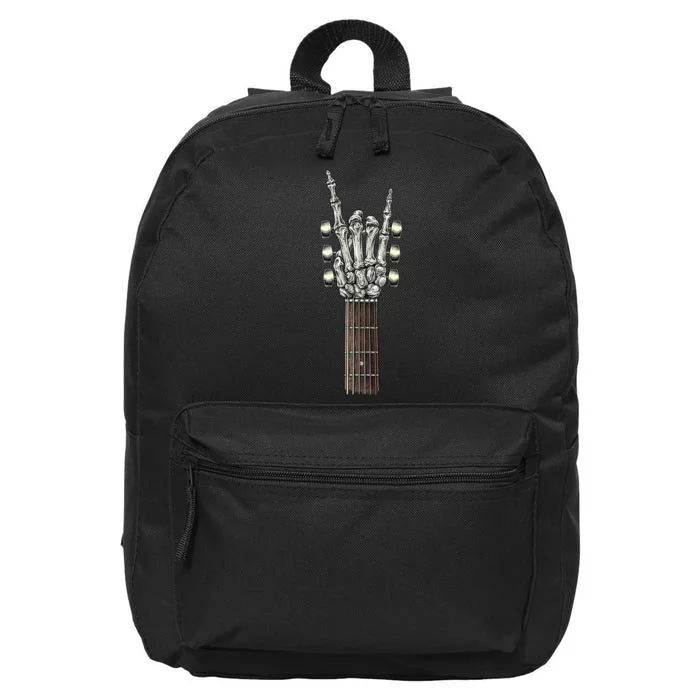 Rock On Guitar Neck Skeleton Hand Sign Rock & Roll Band 16 in Basic Backpack