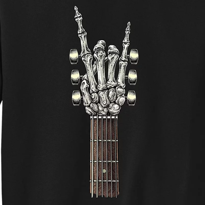 Rock On Guitar Neck Skeleton Hand Sign Rock & Roll Band Tall Sweatshirt