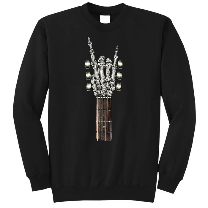 Rock On Guitar Neck Skeleton Hand Sign Rock & Roll Band Tall Sweatshirt