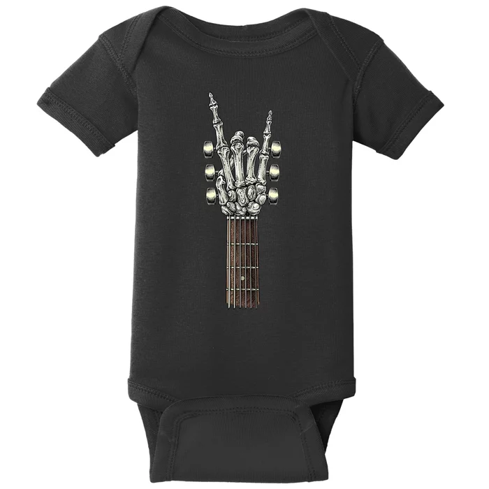 Rock On Guitar Neck Skeleton Hand Sign Rock & Roll Band Baby Bodysuit