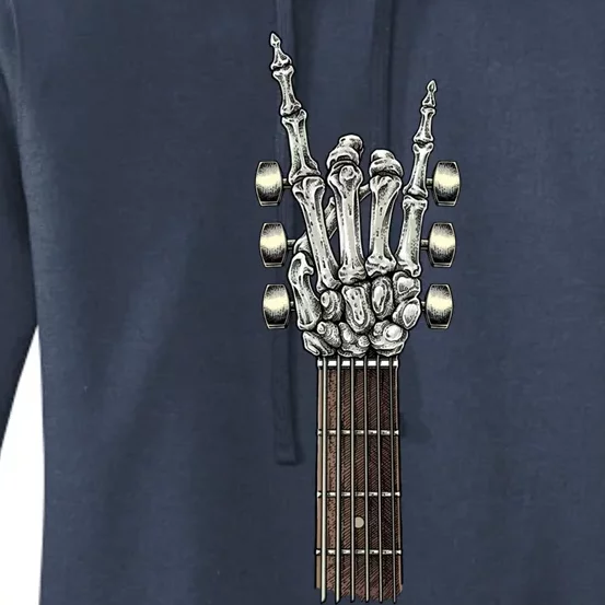 Rock On Guitar Neck Gift With A Sweet Rock And Roll Skeleton Hand Funny Gift Women's Pullover Hoodie