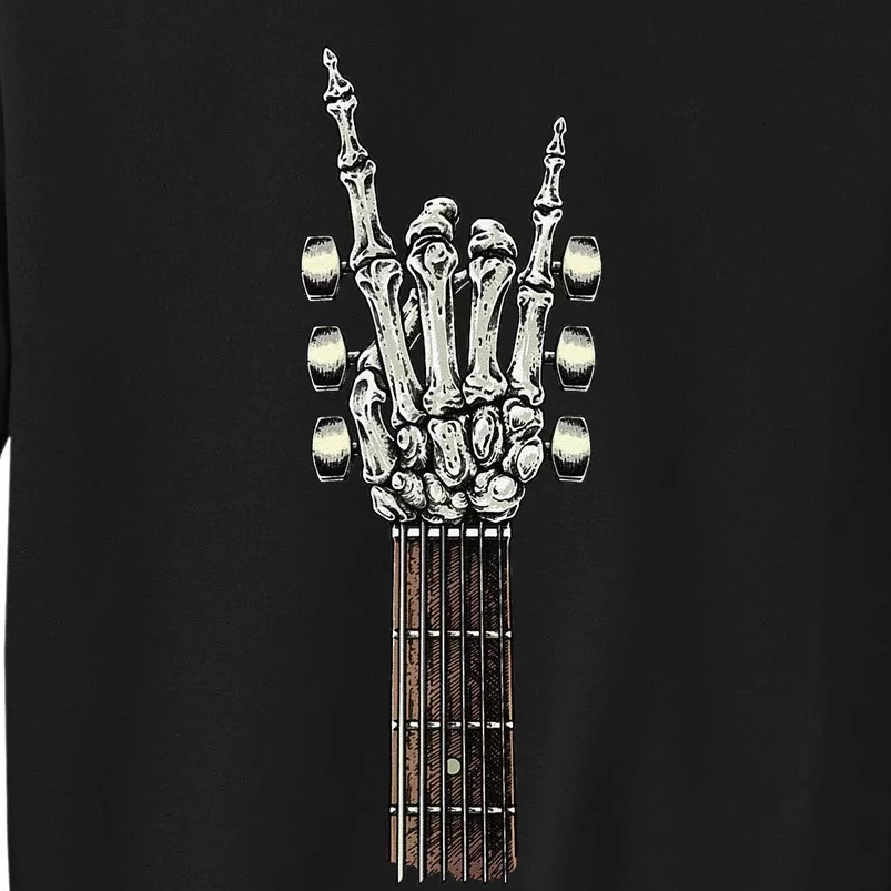 Rock On Guitar Neck Rock & Roll Halloween Skeleton Hand Tall Sweatshirt