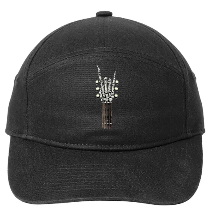 Rock On Guitar Neck With A Sweet Rock & Roll Skeleton Hand 7-Panel Snapback Hat