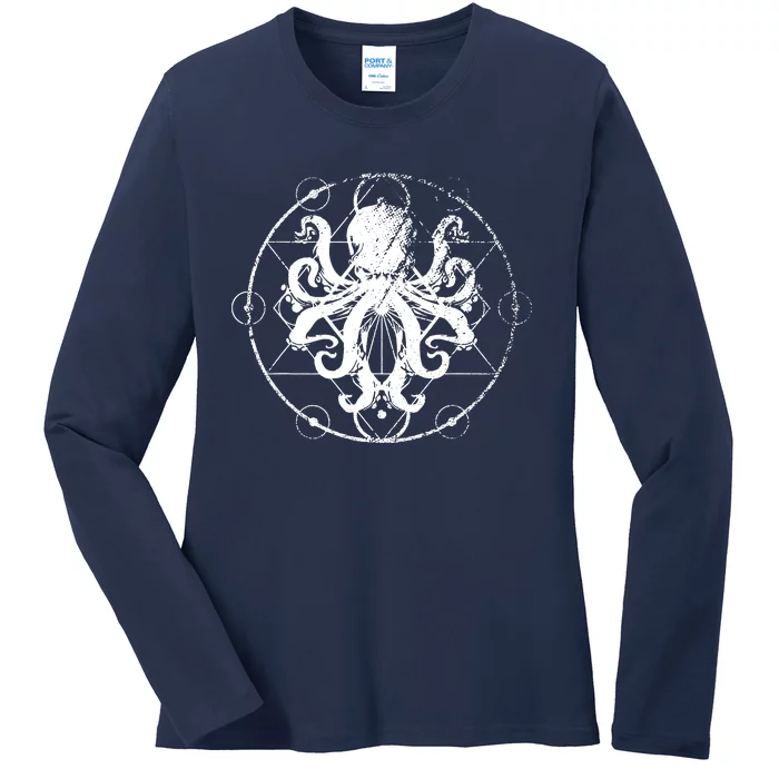 Retro Octopus Gift Ladies Long Sleeve Shirt