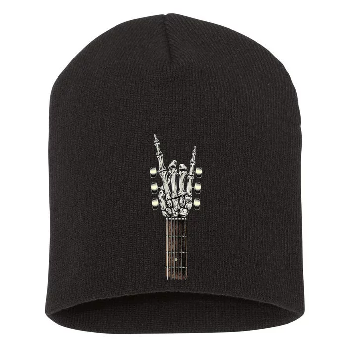 Rock On Guitar Neck Rock & Roll Halloween Skeleton Hand Short Acrylic Beanie