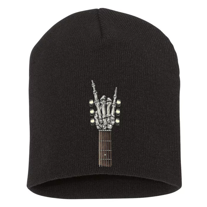 Rock On Guitar Neck - With A Sweet Rock & Roll Skeleton Hand Short Acrylic Beanie