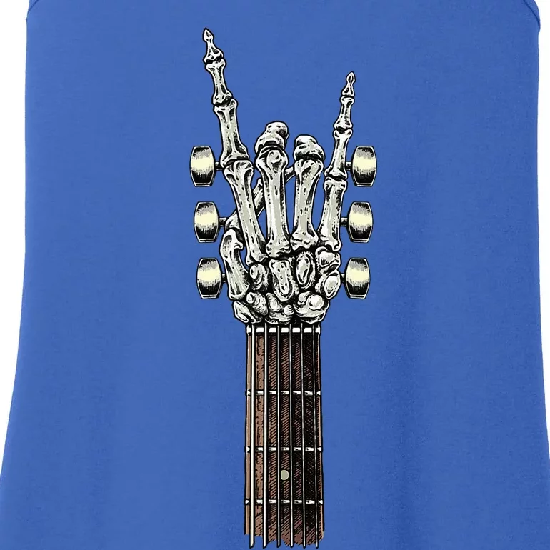 Rock On Guitar Neck Skeleton Hand Sign Ladies Essential Tank