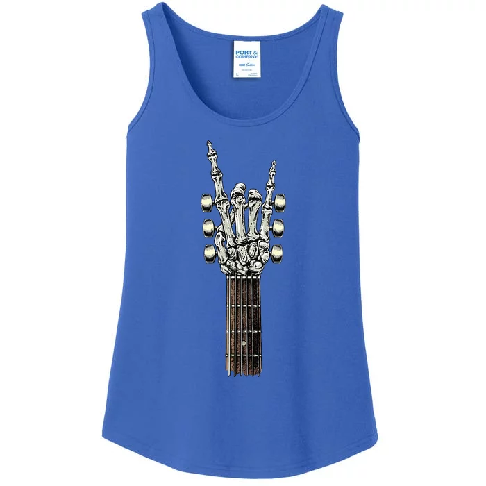 Rock On Guitar Neck Skeleton Hand Sign Ladies Essential Tank