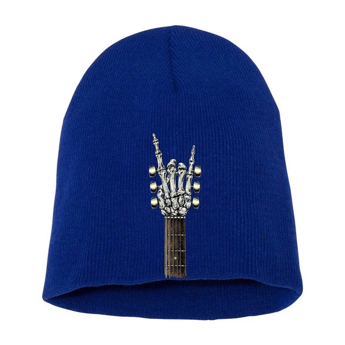 Rock On Guitar Neck Skeleton Hand Sign Short Acrylic Beanie