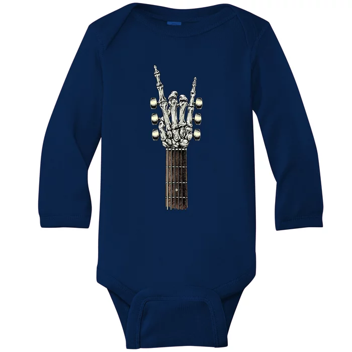 Rock On Guitar Neck Skeleton Hand Sign Baby Long Sleeve Bodysuit