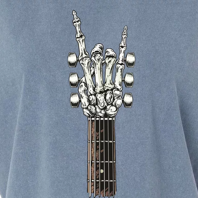 Rock On Guitar Neck With A Sweet Rock Roll Skeleton Hand Garment-Dyed Women's Muscle Tee