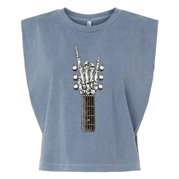 Rock On Guitar Neck With A Sweet Rock Roll Skeleton Hand Garment-Dyed Women's Muscle Tee