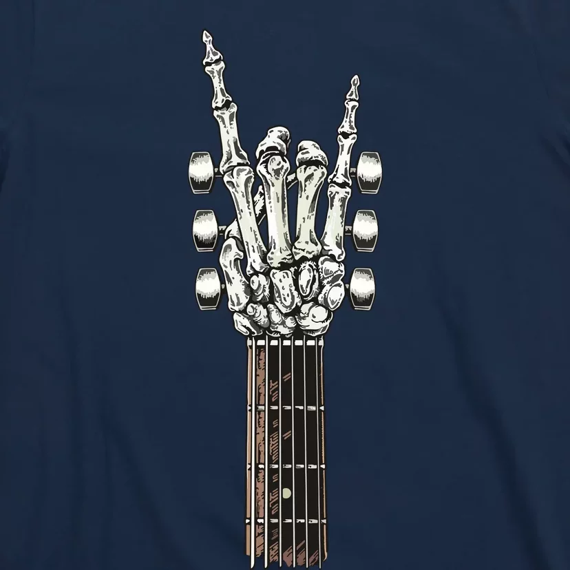 Rock On Guitar Neck With A Sweet Rock Roll Skeleton Hand T-Shirt