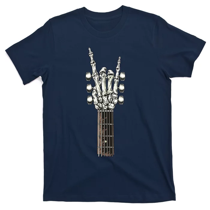 Rock On Guitar Neck With A Sweet Rock Roll Skeleton Hand T-Shirt