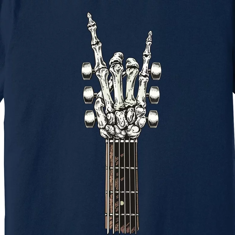 Rock On Guitar Neck With A Sweet Rock Roll Skeleton Hand Premium T-Shirt