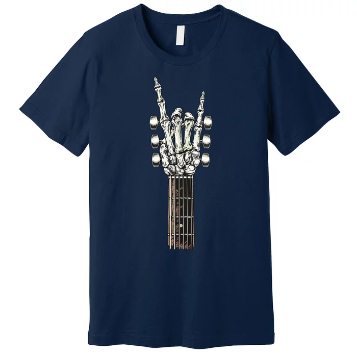 Rock On Guitar Neck With A Sweet Rock Roll Skeleton Hand Premium T-Shirt